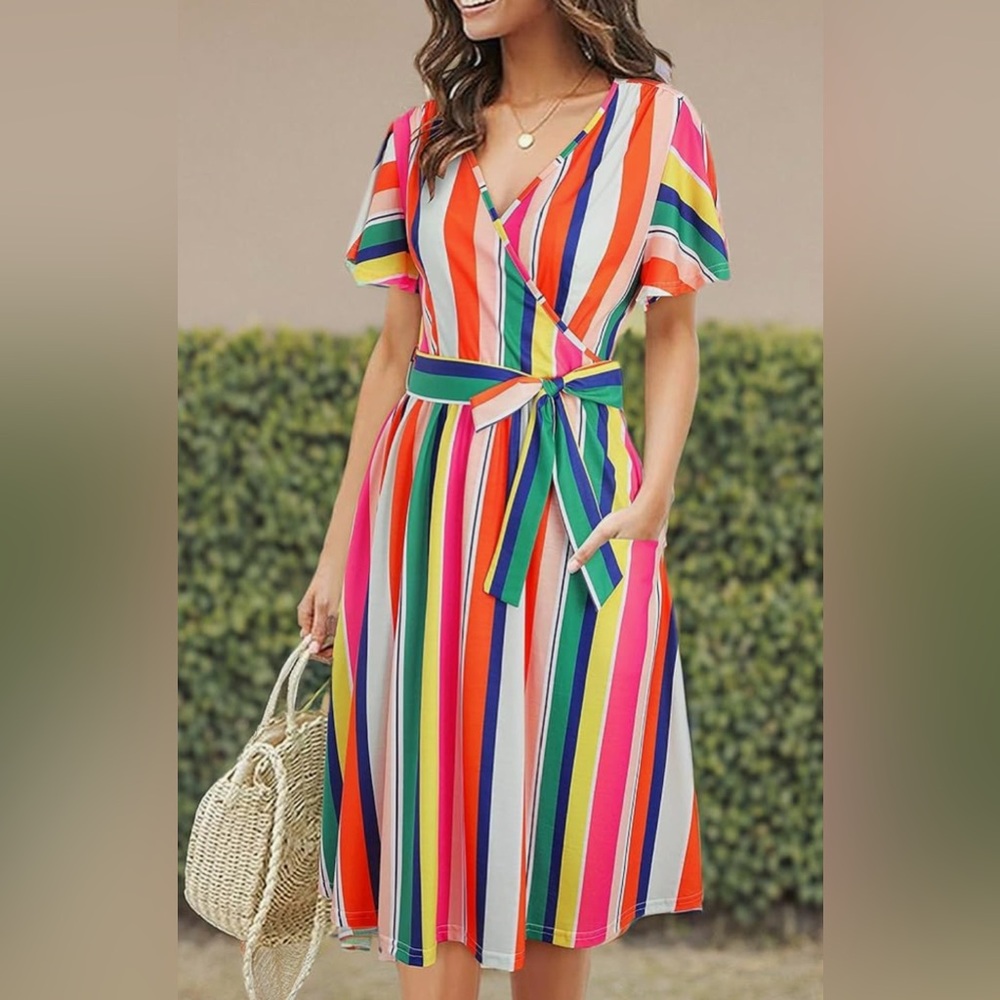 Vibrant Multicolor Striped Swing Midi Dress